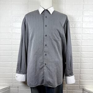 Marcello Sport Formal Shirt Men 3XL? 57" Chest Black White Herringbone Button-Up